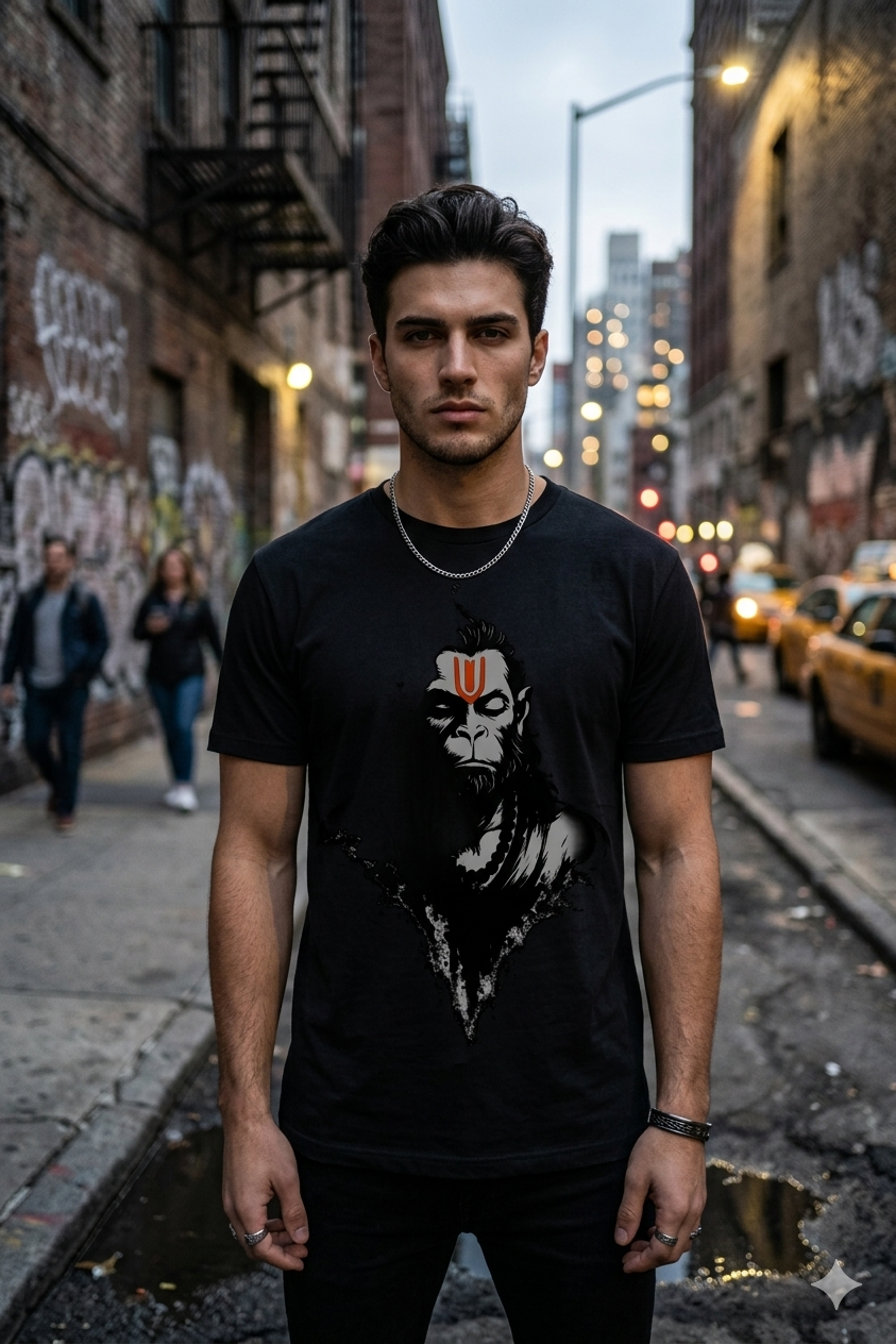 Shree Balaji Dhyanmudra Fierce Devotion Hanuman Edition |  Unisex Stretch T-shirt